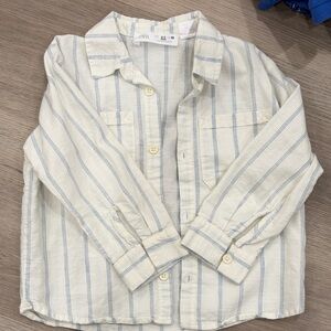 Zara Kids Cream and Blue Striped Button Down Shirt